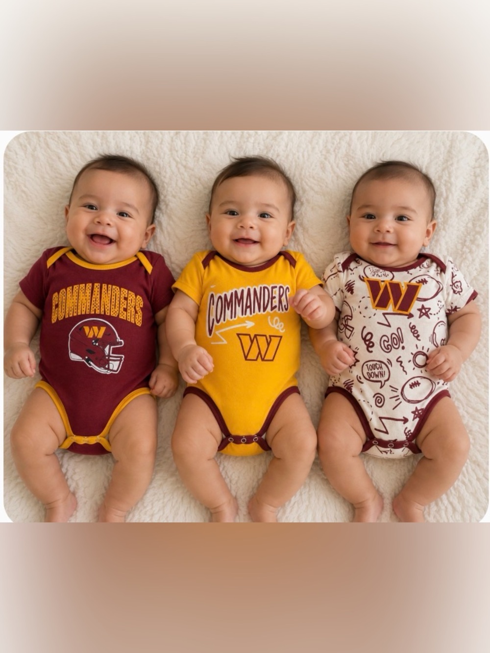 NFL Washington Commanders Baby 3-Pack Cotton Onesie Bodysuits 3-6M